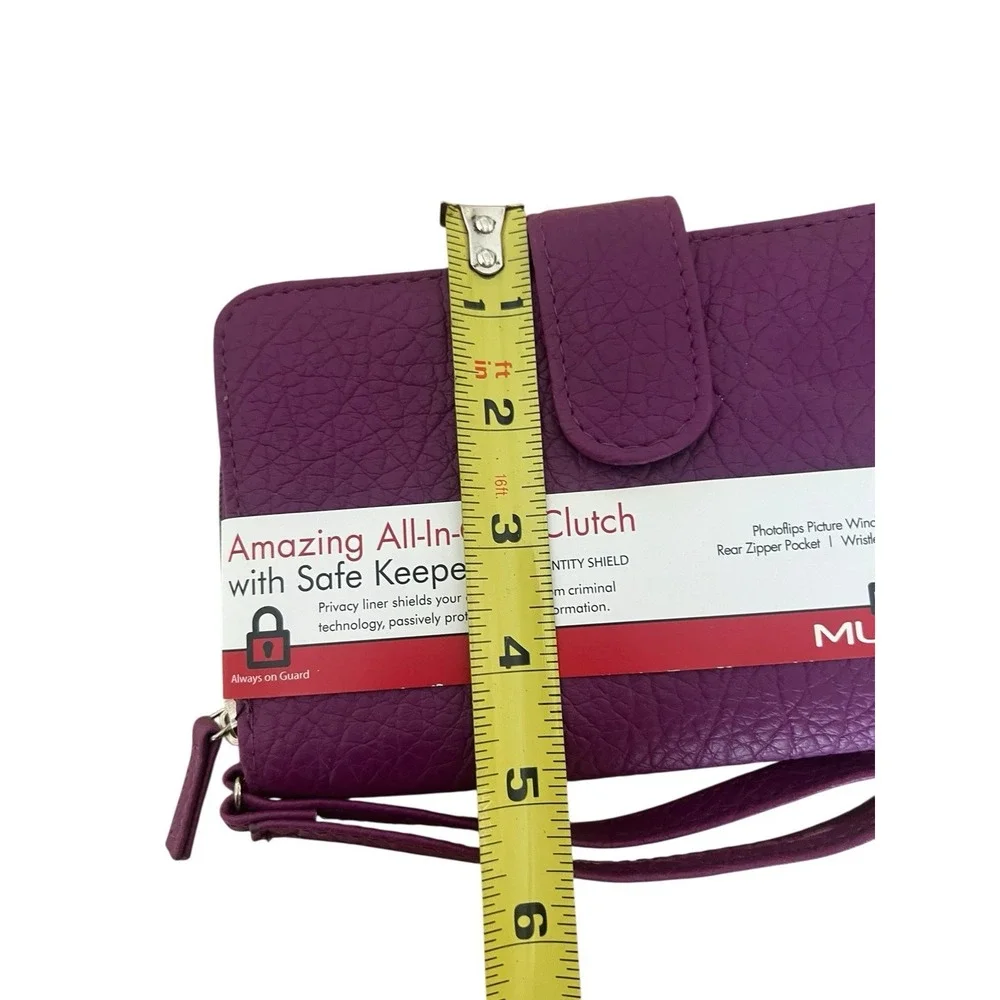 Mundi All In One Magenta Clutch Safe Keeper Zipper Photos Card Slots Wrist Strap